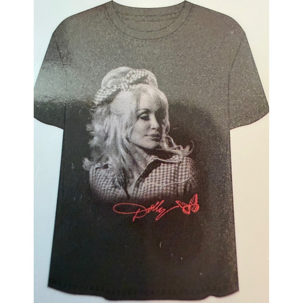 Dolly Parton Graphic T-Shirt Mad Engine Black Pink Signature Butterfly S NWT